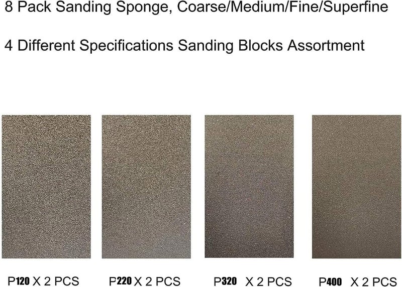 SACKORANGE 8 PCS Sanding Sponge Assortment, 2 PCS Each of 120 220 320 400 Grit -Coarse Medium Fine Hand Sanding Block Sandpaper Sponge for Metal Wood-Working Home Cleaning Drywall - Image 2